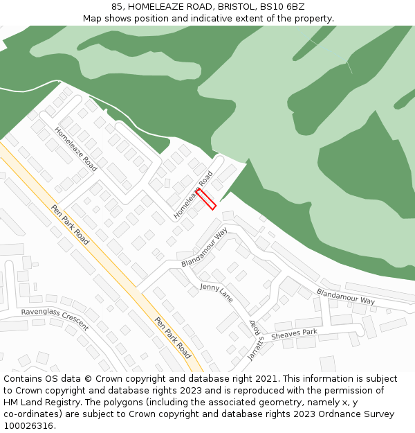 85, HOMELEAZE ROAD, BRISTOL, BS10 6BZ: Location map and indicative extent of plot