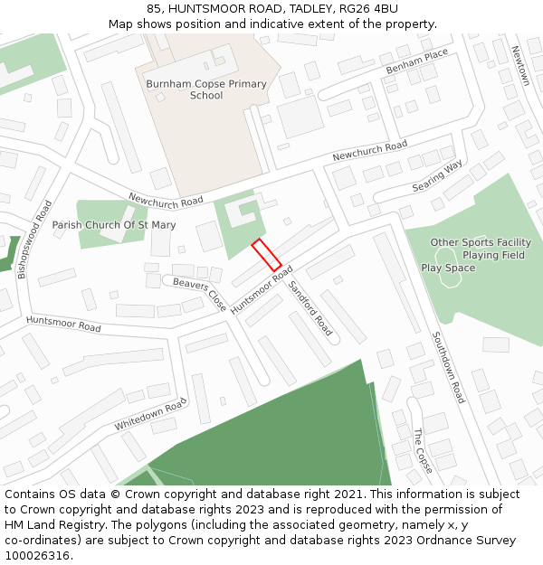 85, HUNTSMOOR ROAD, TADLEY, RG26 4BU: Location map and indicative extent of plot