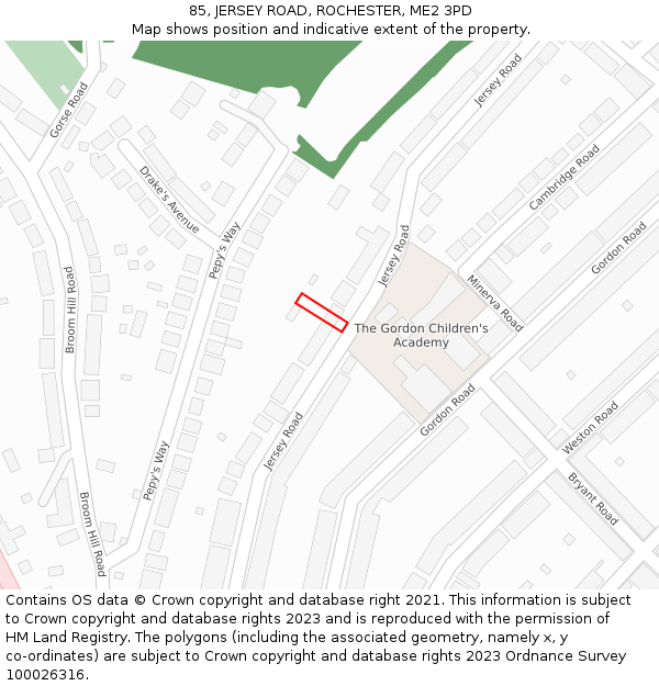 85, JERSEY ROAD, ROCHESTER, ME2 3PD: Location map and indicative extent of plot