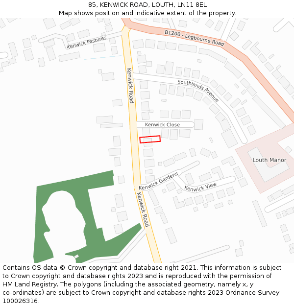 85, KENWICK ROAD, LOUTH, LN11 8EL: Location map and indicative extent of plot