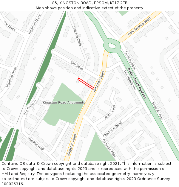 85, KINGSTON ROAD, EPSOM, KT17 2ER: Location map and indicative extent of plot