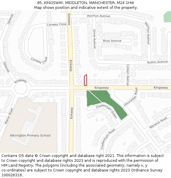 85, KINGSWAY, MIDDLETON, MANCHESTER, M24 1HW: Location map and indicative extent of plot