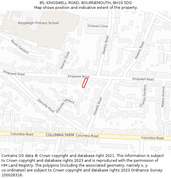 85, KINGSWELL ROAD, BOURNEMOUTH, BH10 5DG: Location map and indicative extent of plot