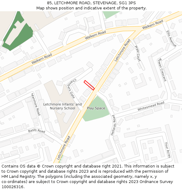 85, LETCHMORE ROAD, STEVENAGE, SG1 3PS: Location map and indicative extent of plot
