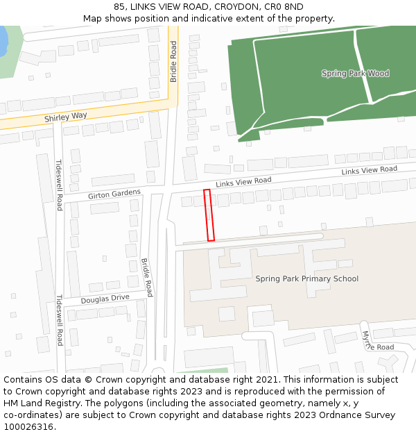 85, LINKS VIEW ROAD, CROYDON, CR0 8ND: Location map and indicative extent of plot