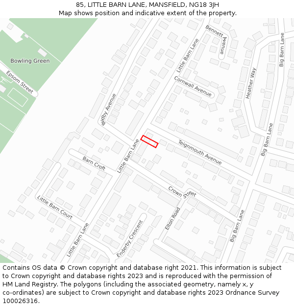 85, LITTLE BARN LANE, MANSFIELD, NG18 3JH: Location map and indicative extent of plot