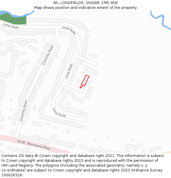 85, LONGFIELDS, ONGAR, CM5 9DE: Location map and indicative extent of plot