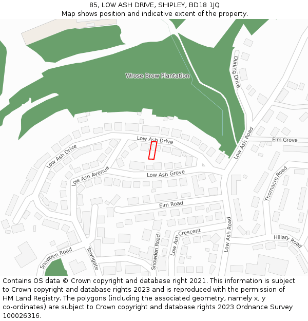 85, LOW ASH DRIVE, SHIPLEY, BD18 1JQ: Location map and indicative extent of plot