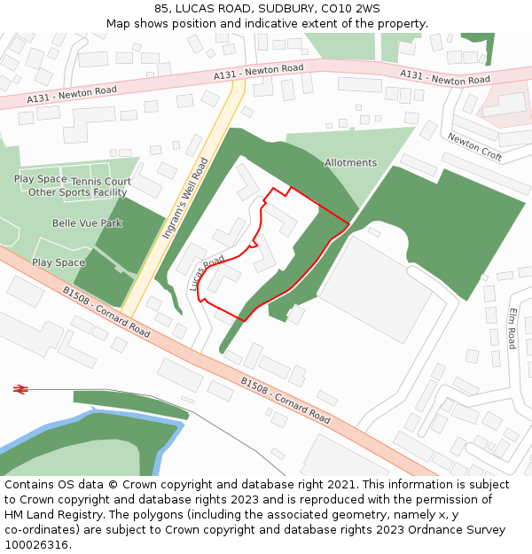 85, LUCAS ROAD, SUDBURY, CO10 2WS: Location map and indicative extent of plot