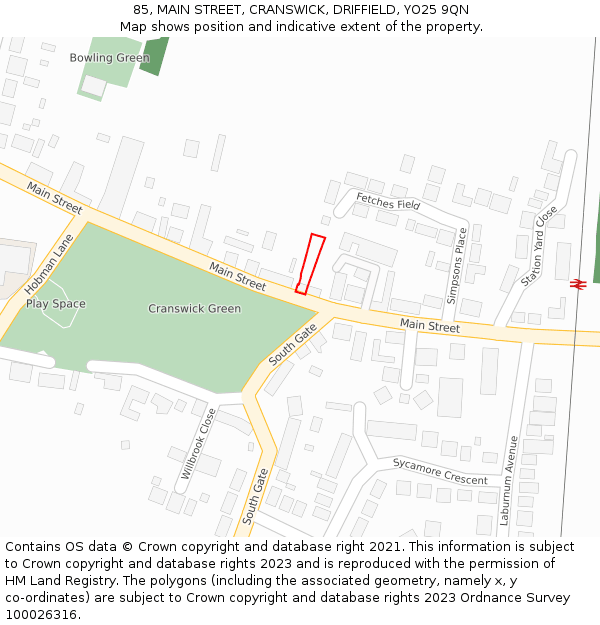 85, MAIN STREET, CRANSWICK, DRIFFIELD, YO25 9QN: Location map and indicative extent of plot
