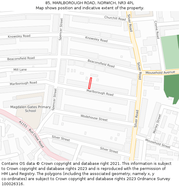 85, MARLBOROUGH ROAD, NORWICH, NR3 4PL: Location map and indicative extent of plot