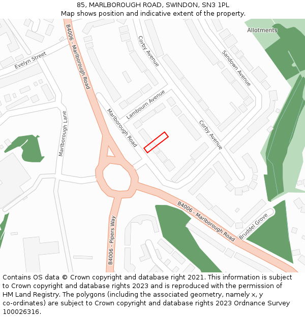 85, MARLBOROUGH ROAD, SWINDON, SN3 1PL: Location map and indicative extent of plot
