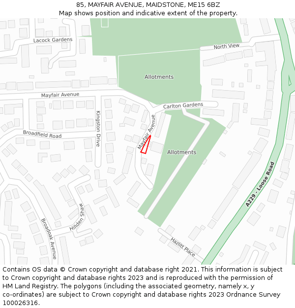 85, MAYFAIR AVENUE, MAIDSTONE, ME15 6BZ: Location map and indicative extent of plot