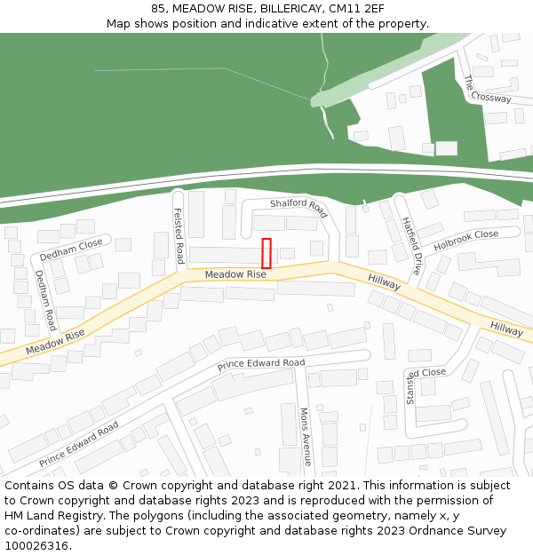 85, MEADOW RISE, BILLERICAY, CM11 2EF: Location map and indicative extent of plot