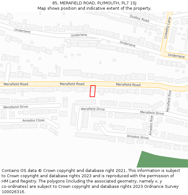 85, MERAFIELD ROAD, PLYMOUTH, PL7 1SJ: Location map and indicative extent of plot