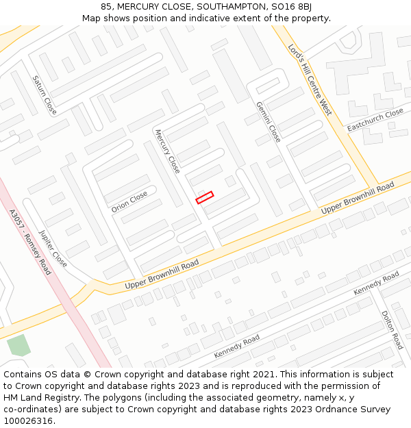 85, MERCURY CLOSE, SOUTHAMPTON, SO16 8BJ: Location map and indicative extent of plot