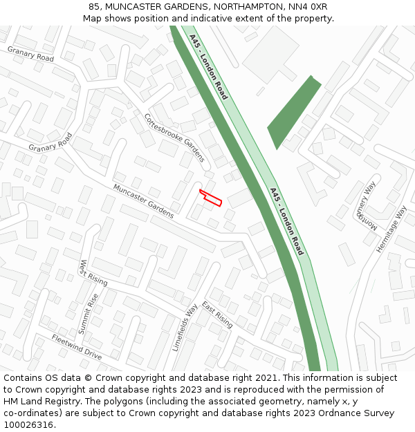85, MUNCASTER GARDENS, NORTHAMPTON, NN4 0XR: Location map and indicative extent of plot
