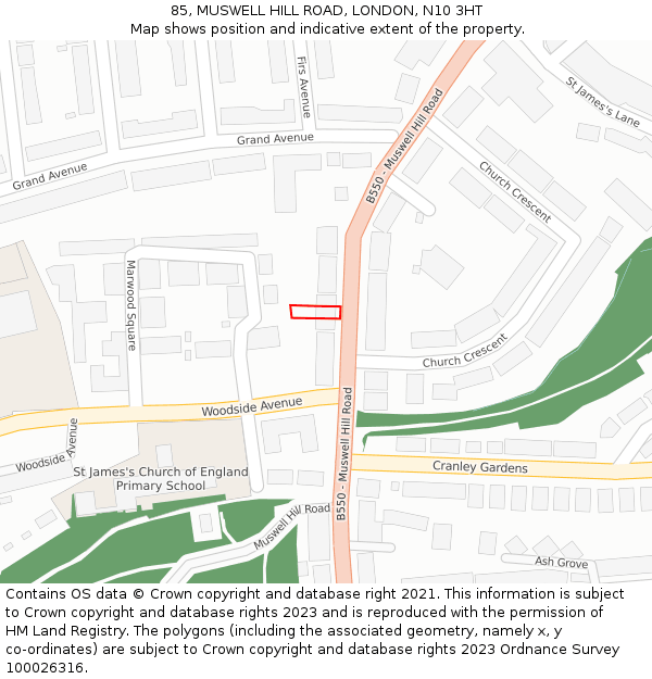 85, MUSWELL HILL ROAD, LONDON, N10 3HT: Location map and indicative extent of plot