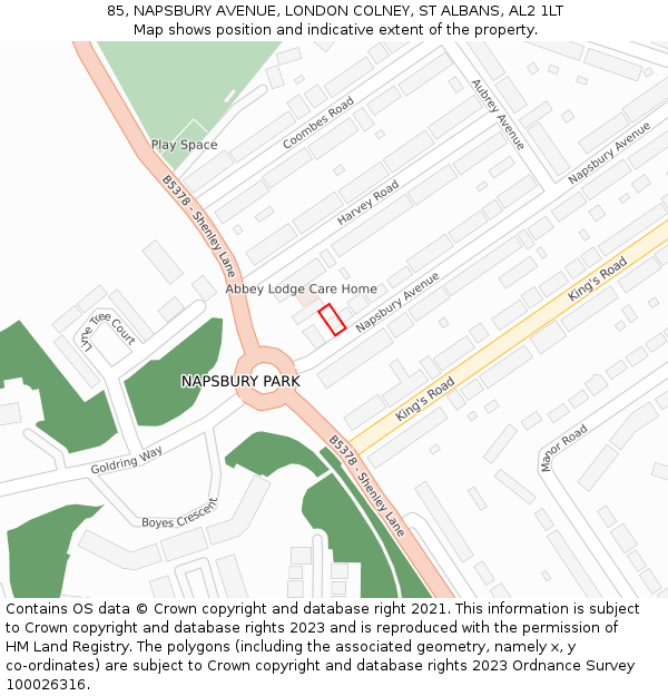 85, NAPSBURY AVENUE, LONDON COLNEY, ST ALBANS, AL2 1LT: Location map and indicative extent of plot