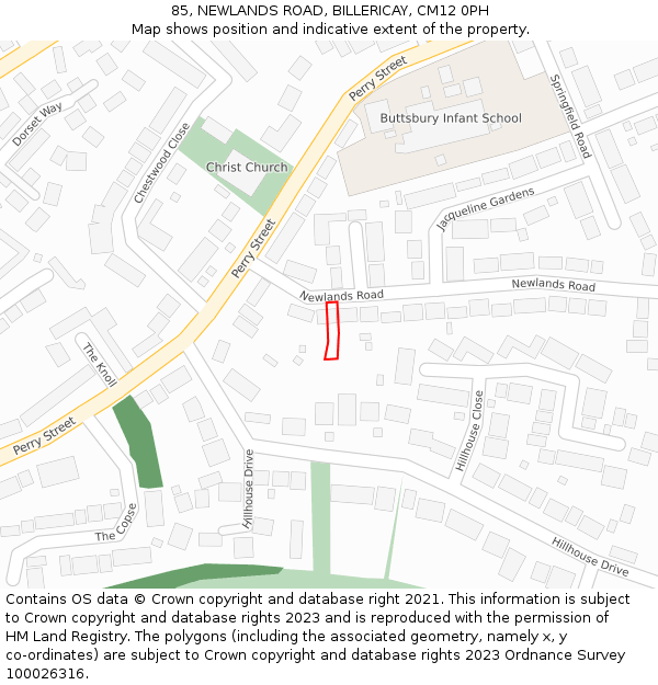 85, NEWLANDS ROAD, BILLERICAY, CM12 0PH: Location map and indicative extent of plot