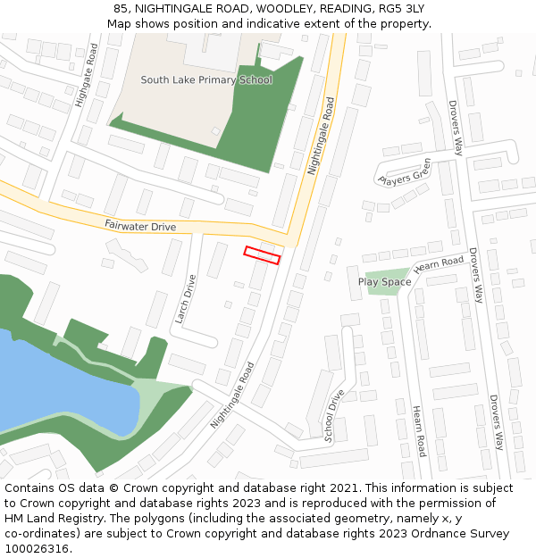 85, NIGHTINGALE ROAD, WOODLEY, READING, RG5 3LY: Location map and indicative extent of plot