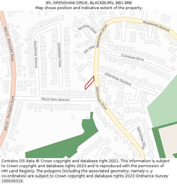 85, OPENSHAW DRIVE, BLACKBURN, BB1 8RB: Location map and indicative extent of plot