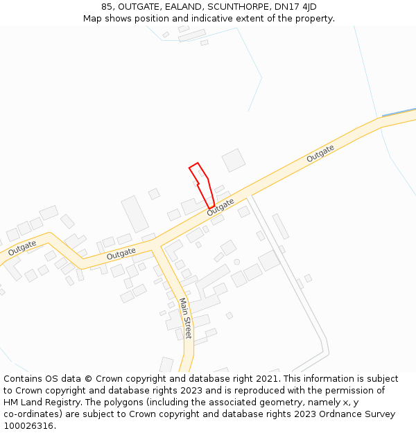 85, OUTGATE, EALAND, SCUNTHORPE, DN17 4JD: Location map and indicative extent of plot