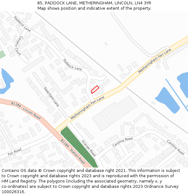 85, PADDOCK LANE, METHERINGHAM, LINCOLN, LN4 3YR: Location map and indicative extent of plot