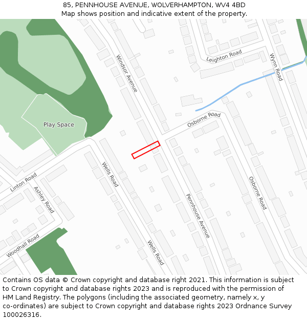 85, PENNHOUSE AVENUE, WOLVERHAMPTON, WV4 4BD: Location map and indicative extent of plot