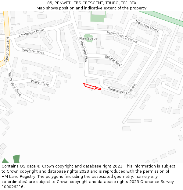 85, PENWETHERS CRESCENT, TRURO, TR1 3FX: Location map and indicative extent of plot
