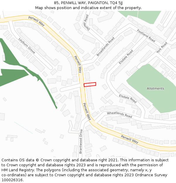 85, PENWILL WAY, PAIGNTON, TQ4 5JJ: Location map and indicative extent of plot