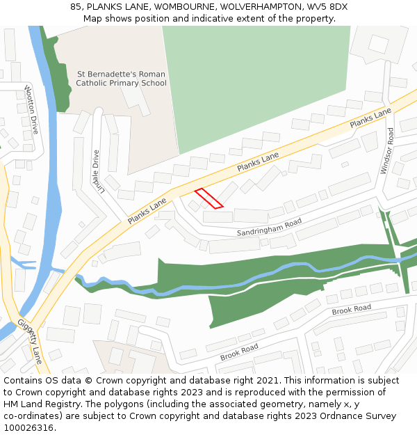 85, PLANKS LANE, WOMBOURNE, WOLVERHAMPTON, WV5 8DX: Location map and indicative extent of plot