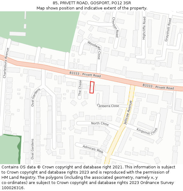 85, PRIVETT ROAD, GOSPORT, PO12 3SR: Location map and indicative extent of plot