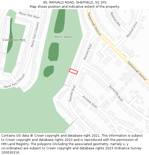 85, RAYNALD ROAD, SHEFFIELD, S2 1PS: Location map and indicative extent of plot