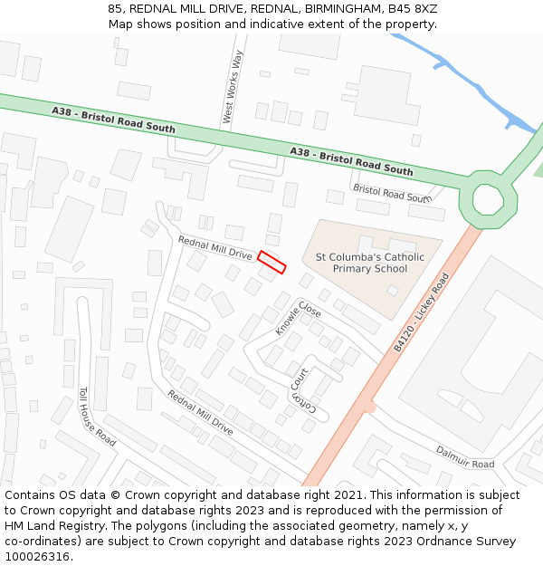 85, REDNAL MILL DRIVE, REDNAL, BIRMINGHAM, B45 8XZ: Location map and indicative extent of plot