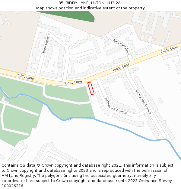 85, RIDDY LANE, LUTON, LU3 2AL: Location map and indicative extent of plot