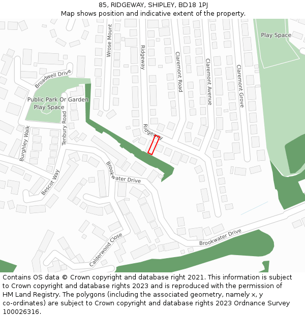 85, RIDGEWAY, SHIPLEY, BD18 1PJ: Location map and indicative extent of plot