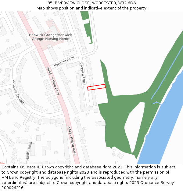85, RIVERVIEW CLOSE, WORCESTER, WR2 6DA: Location map and indicative extent of plot