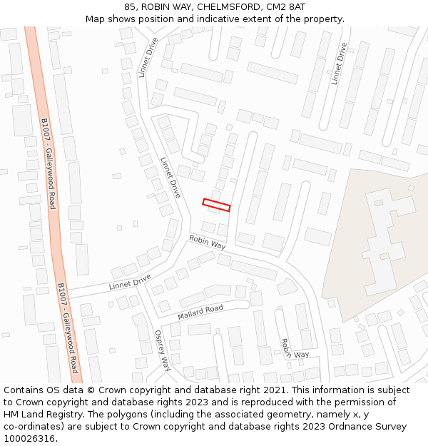 85, ROBIN WAY, CHELMSFORD, CM2 8AT: Location map and indicative extent of plot