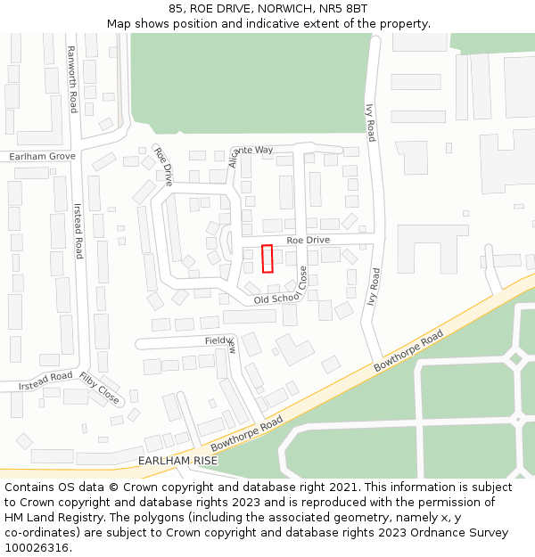 85, ROE DRIVE, NORWICH, NR5 8BT: Location map and indicative extent of plot