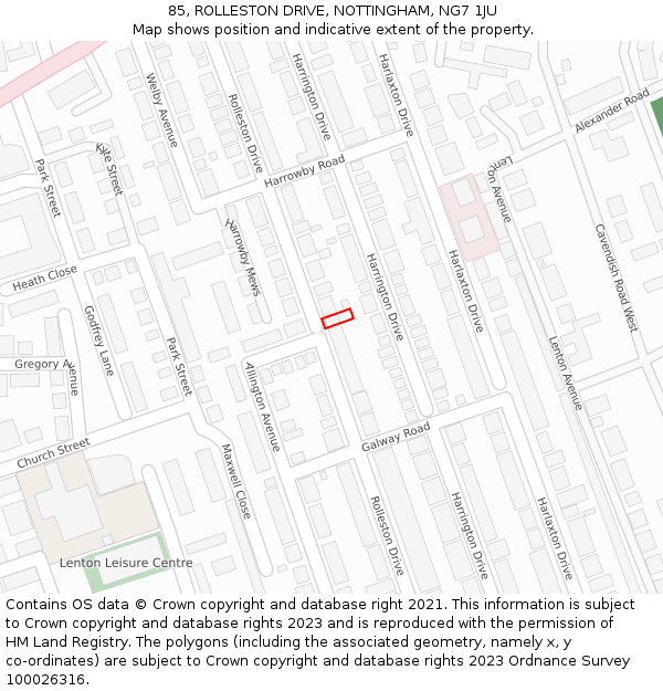 85, ROLLESTON DRIVE, NOTTINGHAM, NG7 1JU: Location map and indicative extent of plot