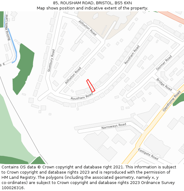85, ROUSHAM ROAD, BRISTOL, BS5 6XN: Location map and indicative extent of plot
