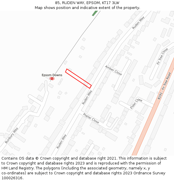 85, RUDEN WAY, EPSOM, KT17 3LW: Location map and indicative extent of plot