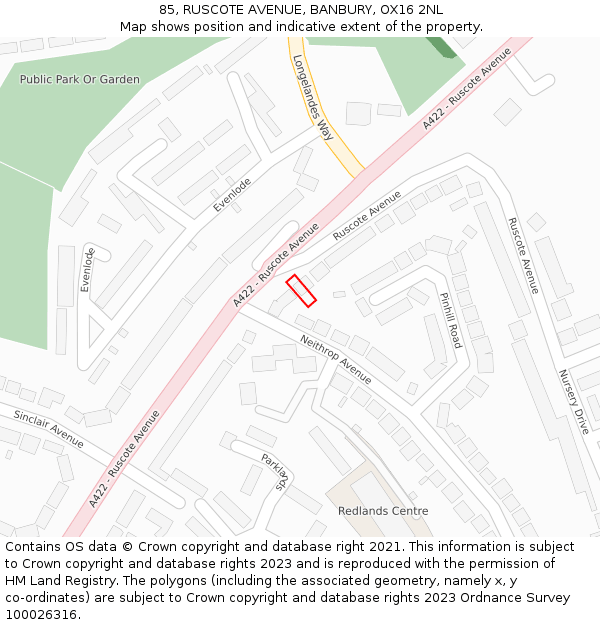 85, RUSCOTE AVENUE, BANBURY, OX16 2NL: Location map and indicative extent of plot