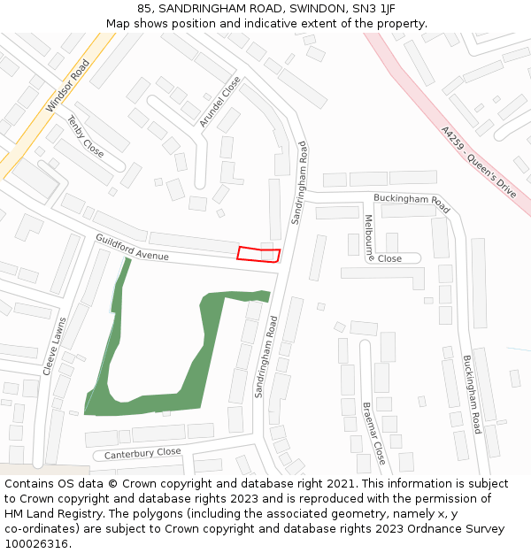 85, SANDRINGHAM ROAD, SWINDON, SN3 1JF: Location map and indicative extent of plot