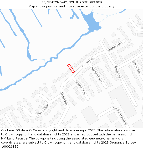 85, SEATON WAY, SOUTHPORT, PR9 9GP: Location map and indicative extent of plot
