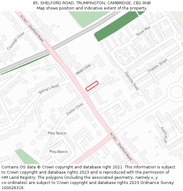 85, SHELFORD ROAD, TRUMPINGTON, CAMBRIDGE, CB2 9NB: Location map and indicative extent of plot