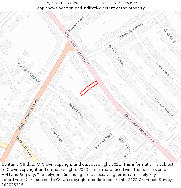 85, SOUTH NORWOOD HILL, LONDON, SE25 6BY: Location map and indicative extent of plot