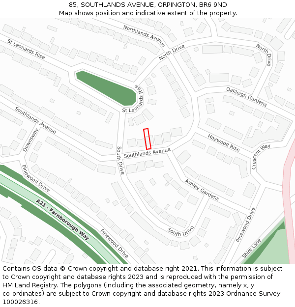 85, SOUTHLANDS AVENUE, ORPINGTON, BR6 9ND: Location map and indicative extent of plot