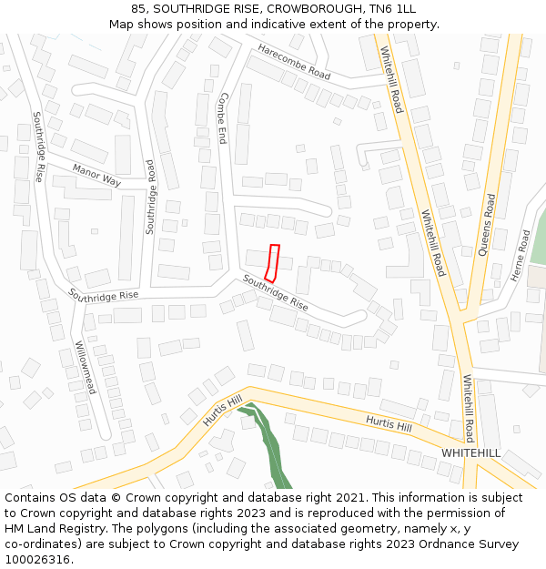 85, SOUTHRIDGE RISE, CROWBOROUGH, TN6 1LL: Location map and indicative extent of plot